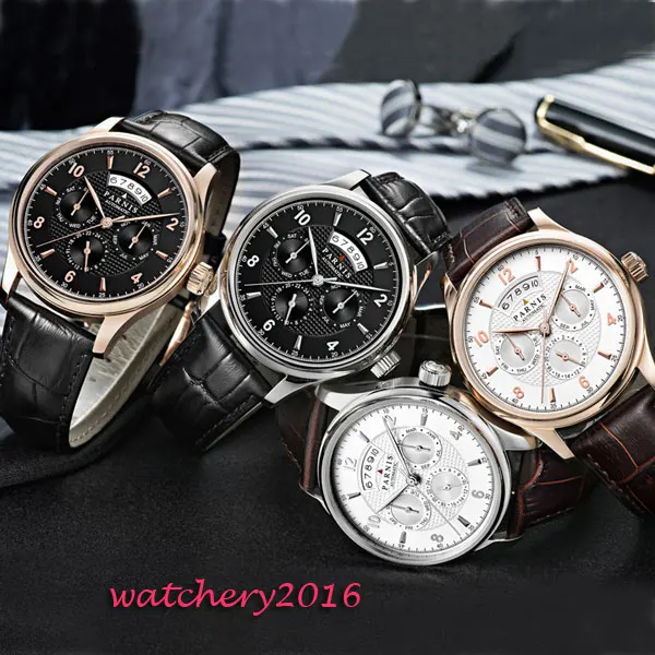 Часы parnis черные белые с циферблатом 42 мм 2019|watch brand men|watch menwatch men |