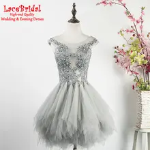 Elegante Grau Ballkleid Mini Perlen Spitze Cocktailkleider 2016 kurze Partei Abschlussball-kleider robe de cocktail vestido de festa curtoTE53