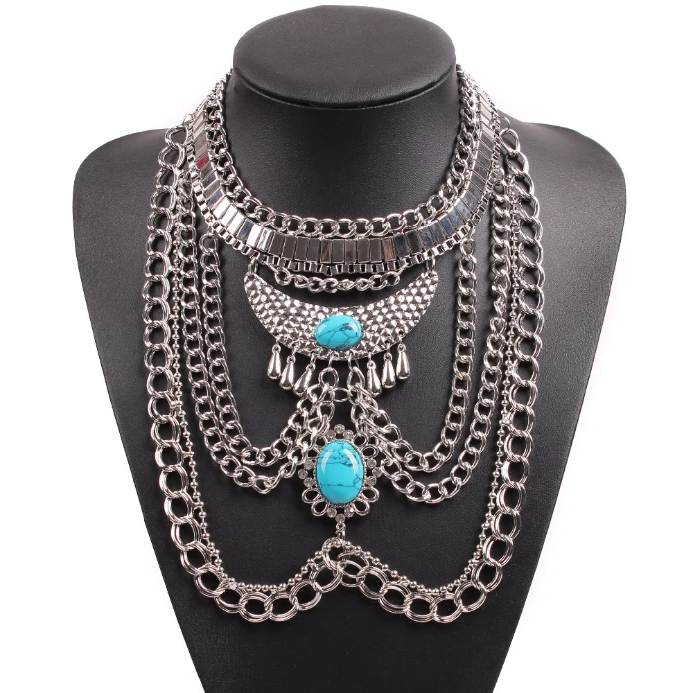 2018 New Design Fashion Silver Color Big Chunky Statement Stone Pendant