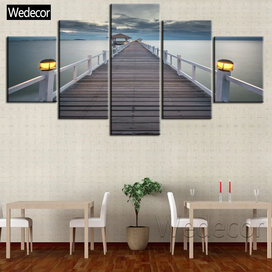 5 Pieces Sea View Pier Dock Bridge Scenery Canvas Prints Painting 4 Poster Wall Art Home Decor For Living Room W319-20 | Дом и сад