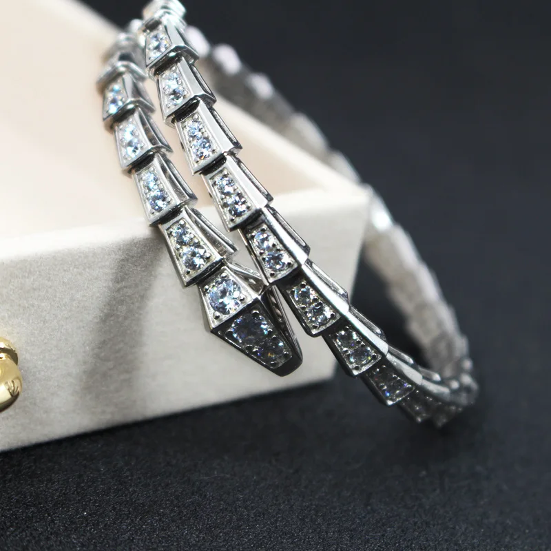 

Brand 925 silver Jewelry Snake bracelet For Women Fashion slim design zircon adjust luxury thin animal bangle femele Menottes