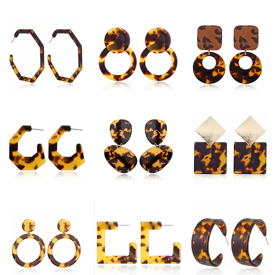 

Yiustar Leopard Pattern Geometric Bigger Round Punk Earrings Earing for Women Yellow Acrylic Tortoiseshell Earrings Jewelry Gift