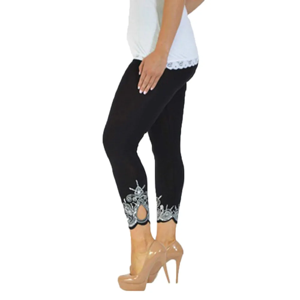 Женская сексуальная полая кружевная вышивка Леггинсы женские большие размеры леггинсы для фитнесс Леггинсы пуш-ап тренировочные эластичные джинсы# T