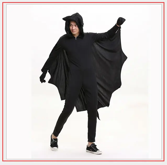 New Black Evil Vampire Bat Costume Onesies Adults Black Bat Mans Evil