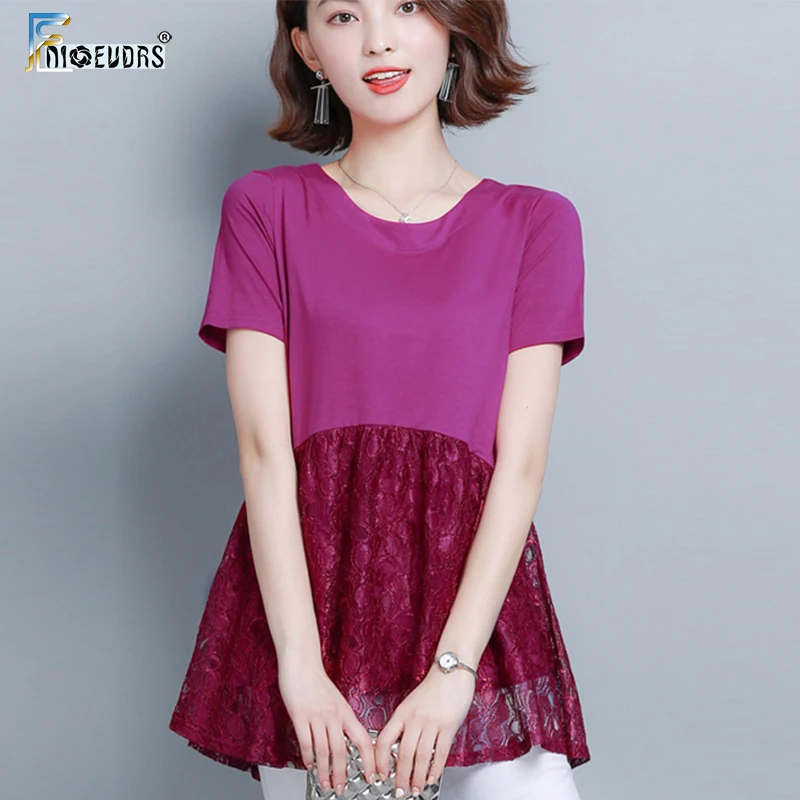 

Cute Sweet Tops Woman Fashion Summer Short Sleeve A Line Belly Design Tunic Peplum Top Black Lace Crochet Blouse Shirts