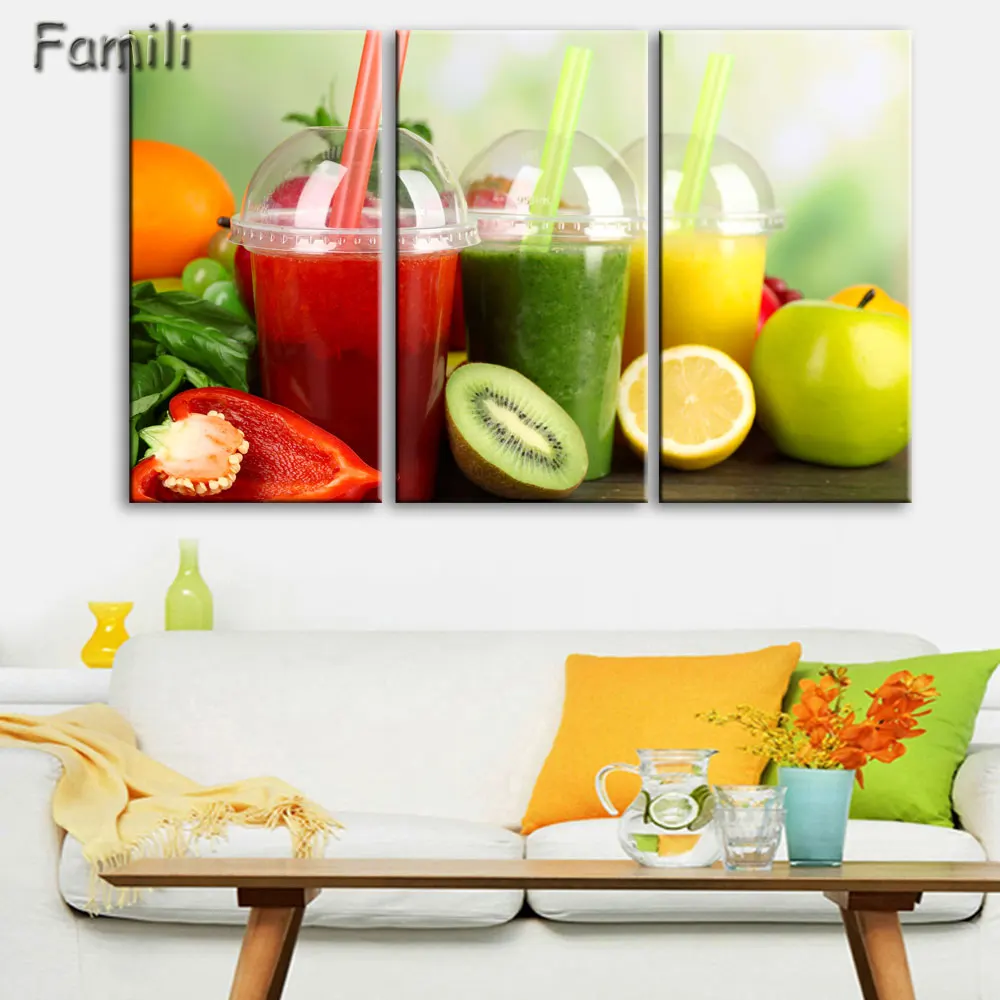 

Canvas painting 3 panel Restaurant Fruits Orange grape green apple wall art Modern Modular pictures On for kitchen decor poster
