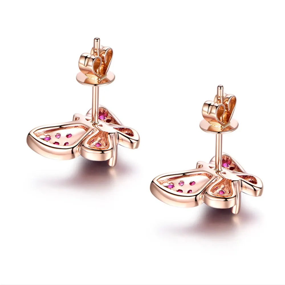 2017 Luxury Natural Anti-allergic Crystal Ruby Butterfly Stud Earrings for Women Fine Jewelry Wedding Gifts Fine Jewelry