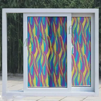 

Stained Window Sticker Rainbow waves Window Cover Films Frosted Self-adhesive Decorative Glass films Home Decorative width 90cm