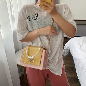 

Woman Bags Fashion Hasp Pearl Patchwork Colour Chains Shoulder Casual borsa donna handtassen dames bolsas de mujer bolsas femina