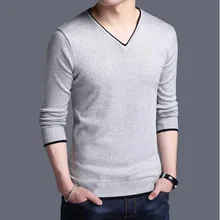 Новая осенне-зимняя Модная брендовая одежда пуловер и свитеры для мужчин с v-образным вырезом однотонные тонкие свитера для мужчин