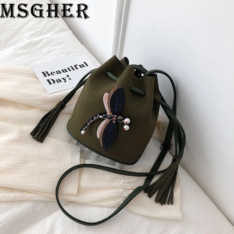 

MSGHER Bucket Shoulder Bags Women High Designer Small Bags Female Casual Appliques Crossbody Bags Quality PU Messager Bag