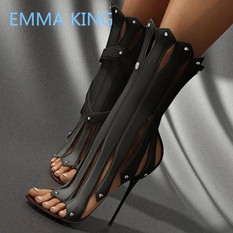 

2019 Runway New Gladiator Sandals Women Platform Shoes Woman Open Toe Hollow Sexy Stiletto High Heels Ladies Summer Ankle Boots