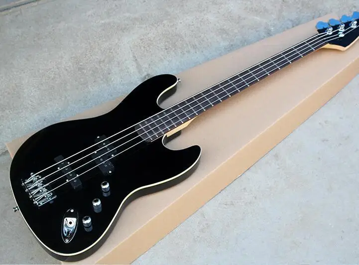 Высочайшее качество FDJB-5024 черный цвет твердое тело липа черный плиты активных Пикап 4 струны Jazz Bass - Цвет: Черный