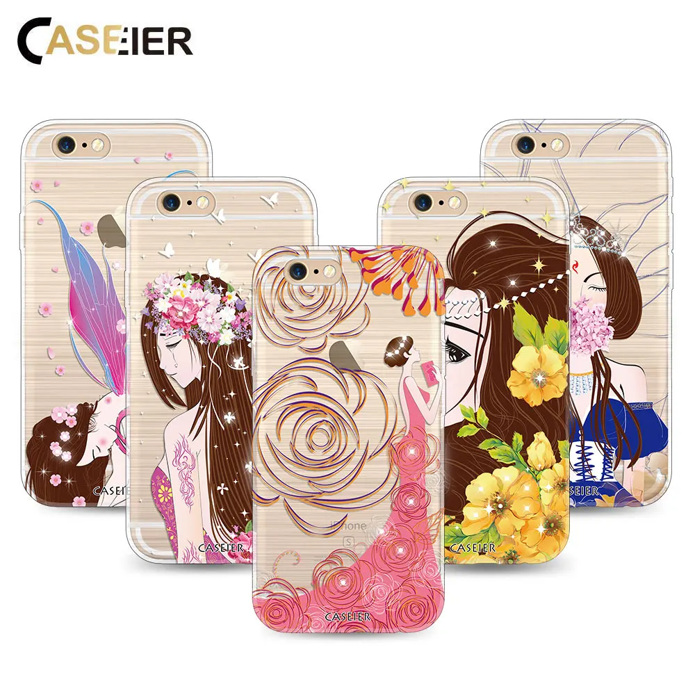 Caseier Phone Case For iPhone 6 6s 7 8 Plus Bling Diamond Silicone Coque 5 5s SE Beauty kawaii Shell Capinha Capa |