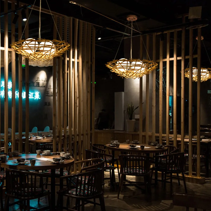Краткое оригинальность светодиодный деревянный современный подвесной светильник западный ресторан спальня персонализированные кафе Птичье гнездо Твердые светильники