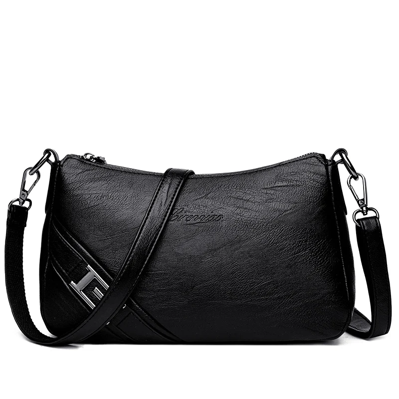 Женские сумки на плечо, роскошные кожаные вместительные сумки, дизайнерские сумки высокого качества, сумки через плечо для девочек, сумка-мессенджер - Цвет: Черный