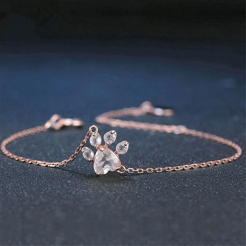 

New Fashoin Bracelet Jewelry Cat Dog Paw Claw Bracelet Creative Lovely Footprint Bracelets for Women Shiny Pink Zircon Jewelry