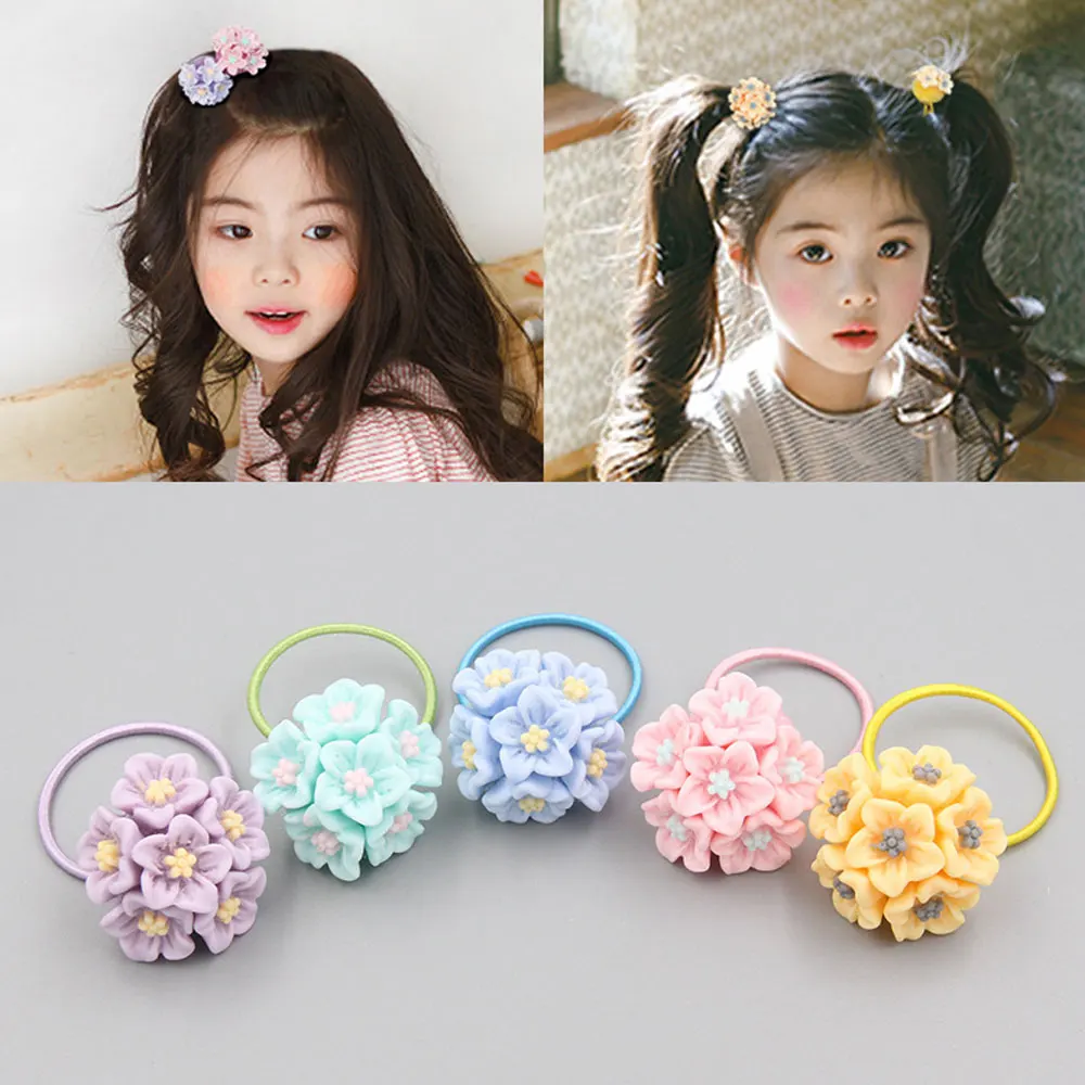 

2Pcs Girls Flower Elastic Rubber Hair Ties with Flower Cute Small Ponytail Holder Hair Band Rope for Baby Children Toddler Kids