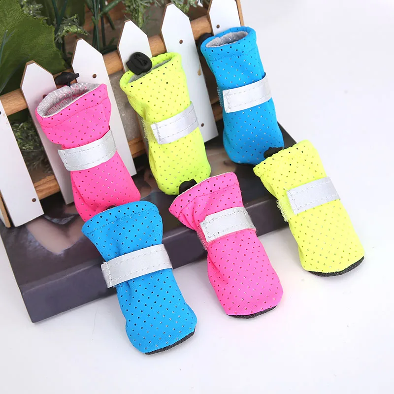 

4pcs Breathable Anti-slip Mesh Dog Shoes Footwear Soft Boots Pet Outdoor Walking Shoes E2S