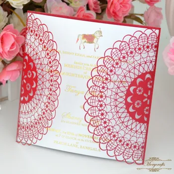 

MR080 Unique party decoration folded chinese laser cut wedding invitation card