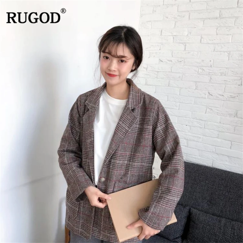 RUGOD 2018 элегантный офисный женский пиджак винтажное клетчатое пальто с длинным