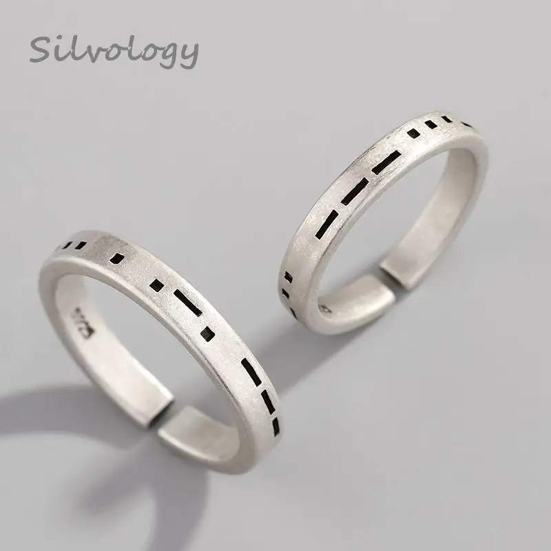Silvology, 925 пробы, серебро, пароль Морзе, пара колец, оригинальная креативная текстура, Романтические кольца для влюбленных,, ювелирное изделие, подарок - Цвет камня: A Pair