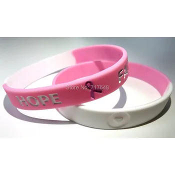 

100pcs HOPE FAITH LOVE pink and white segmented Breast Cancer Awareness wristband silicone bracelets free shipping by epacket A