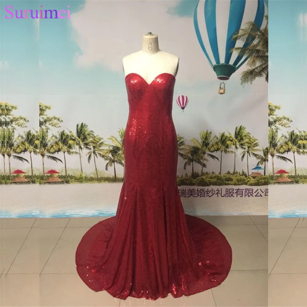 red sequin sweetheart dress