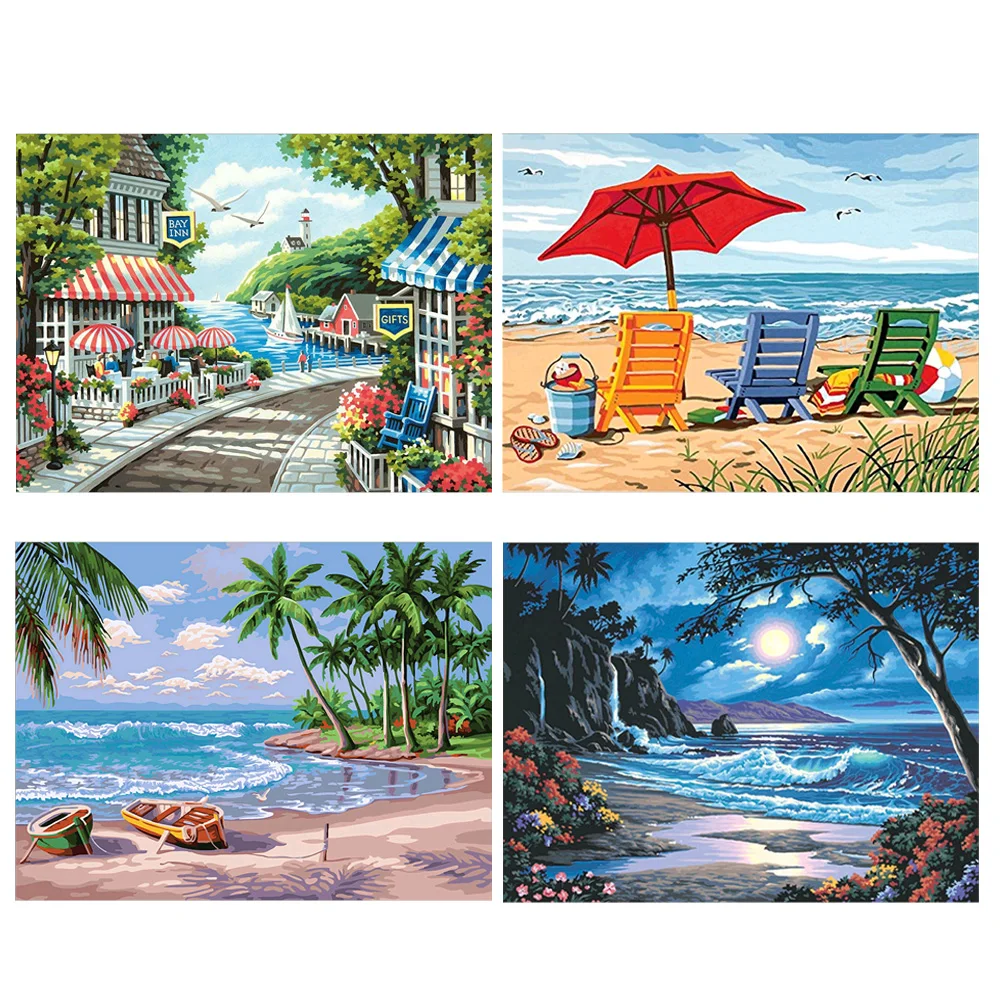 

DIY 5D Full Drill Diamond Painting Beach/Seaside Embroidery Cross Stitch Kit Rhinestone Mosaic Home Decor Craft Christmas Gifts