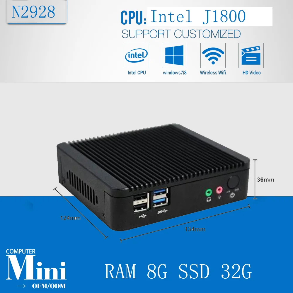 Настольный компьютер Mini ITX корпус HTPC intel 4 ядра J1800 8 ГБ DDR3 32 ГБ SSD встроенный компьютер