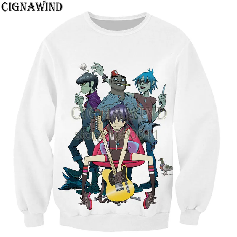 Толстовка мужская с длинным рукавом модный свитшот 3D принтом аниме группы Gorillaz