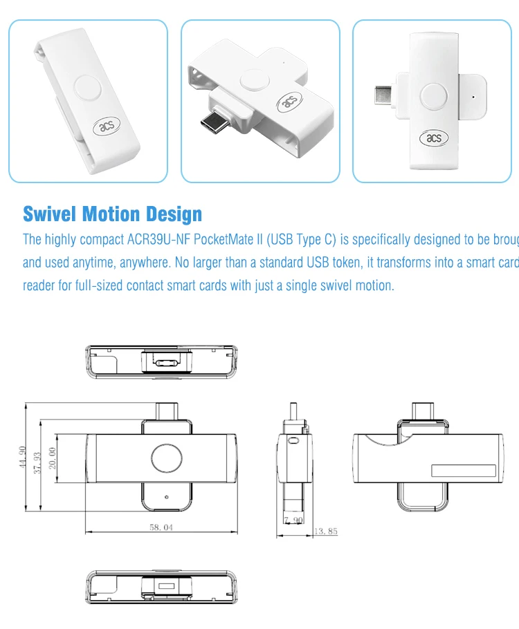 Карманный mate II умный контактный чип памяти usb type-C кардридер ACR39U-NF