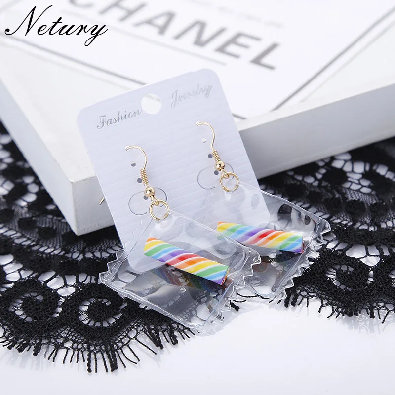 

Women cotton candy dangle earrings cartoon cute Harajuku Japanese copper gold colorful earring rainbow love style Girl jewelry