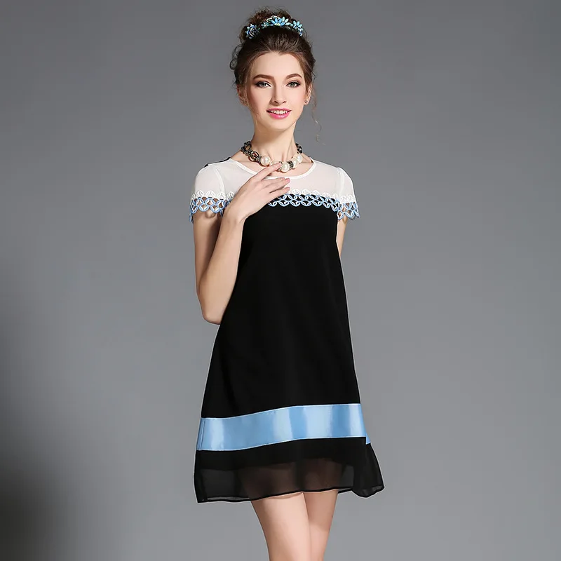

Contrast Summer Dress Plus Size 5xl Women Short Sleeve Webbing A Line Dresses RU 54 US 20