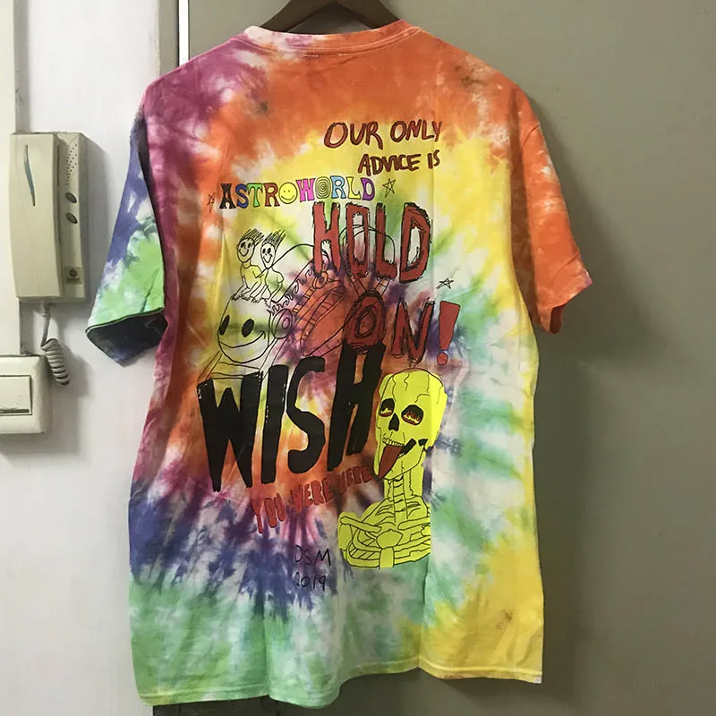 

2019 Cactus Travis Scott Astroworld Sicko Tee T Shirt Men Women 1:1 Cotton High Quality Tie Dyeing Hip Hop T-Shirts