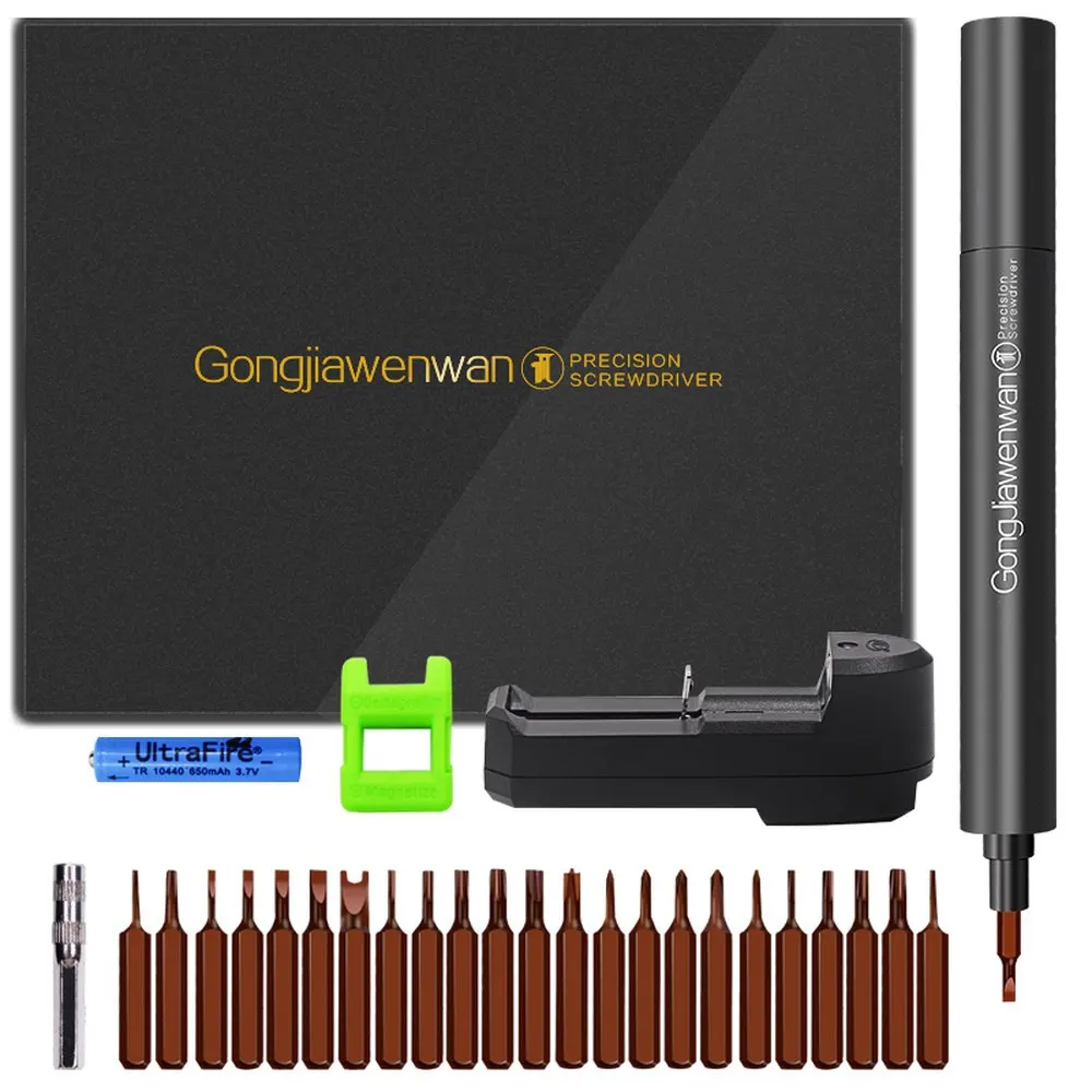

Mini Electric Cordless Screwdriver Magnetic 23pcs Drill Bits Phillips Slotted Hex Trox Y-type Square Triangle Square U-type