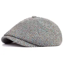 Hat for man fashion spring and autumn winter octagonal cap Men british style hat check casual wide brim cap male