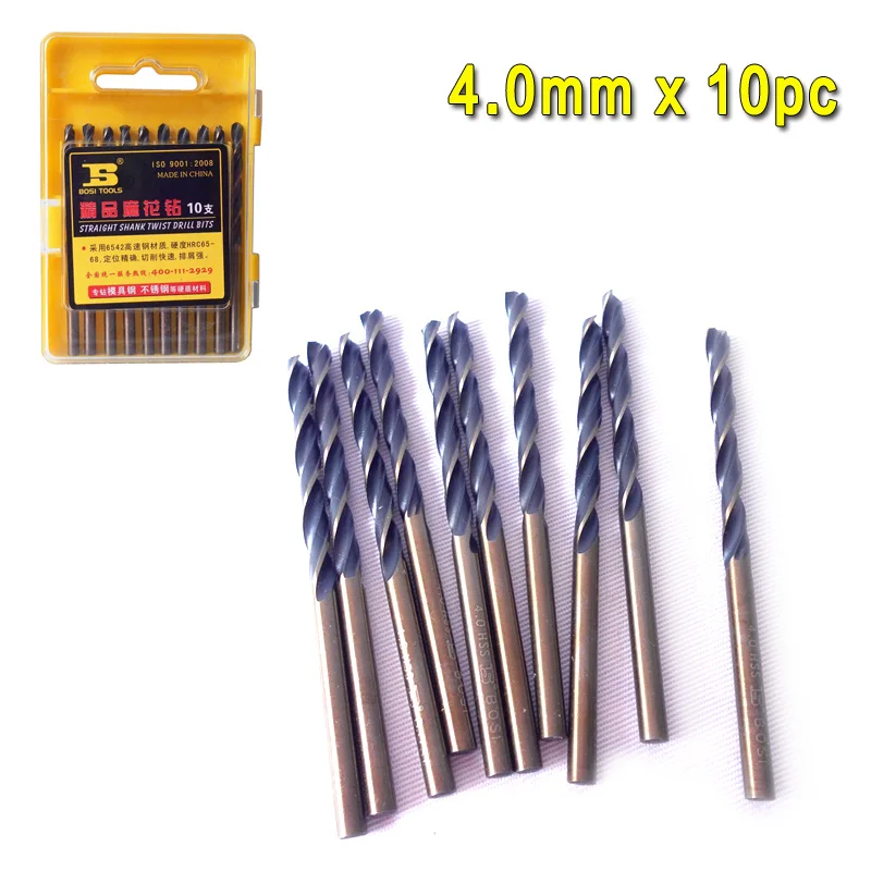 

BOSI 10Pc 4.0mm Straight Shank Steel Twist Drill Bits HRC65-68