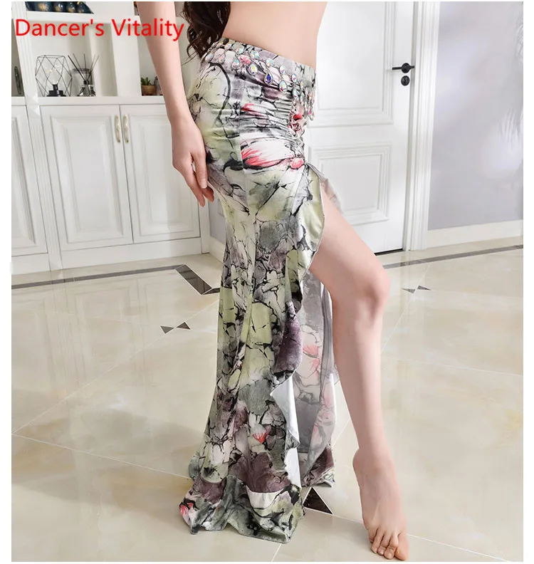 New Practice Belly Dance Costume Milk Silk flower elegant Long Skirts