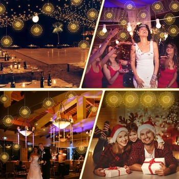 

4 Set 120-LED Waterproof Remote Control Firework Starburst String Lighs for Home Bedroom Windows Curtain Christmas Wedding Party