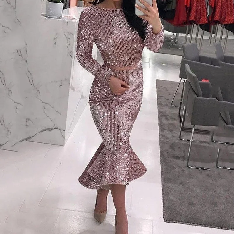sparkly long sleeve midi dress