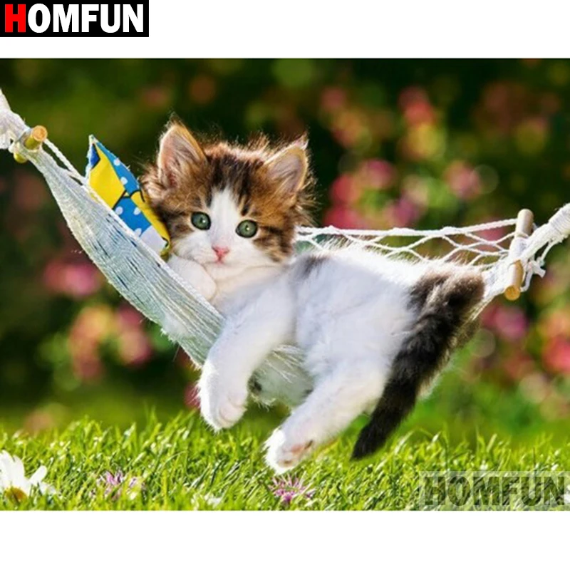 

HOMFUN Square/Round Drill 5D DIY Diamond Painting "Animal cat" Embroidery Cross Stitch Full Rhinestone Decor A25953