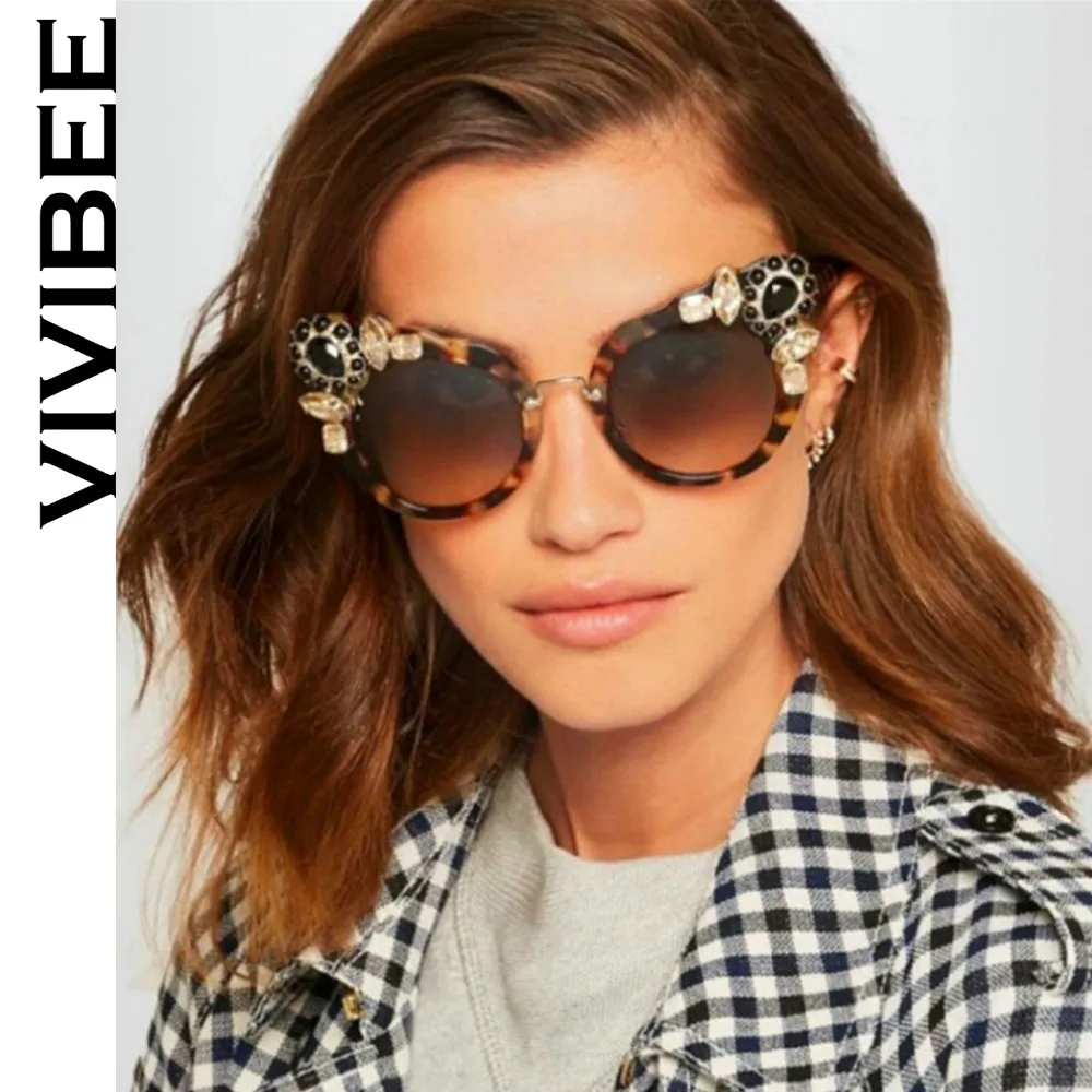 VIVIBEE Роскошные брендовые круглые солнцезащитные очки со стразами женские