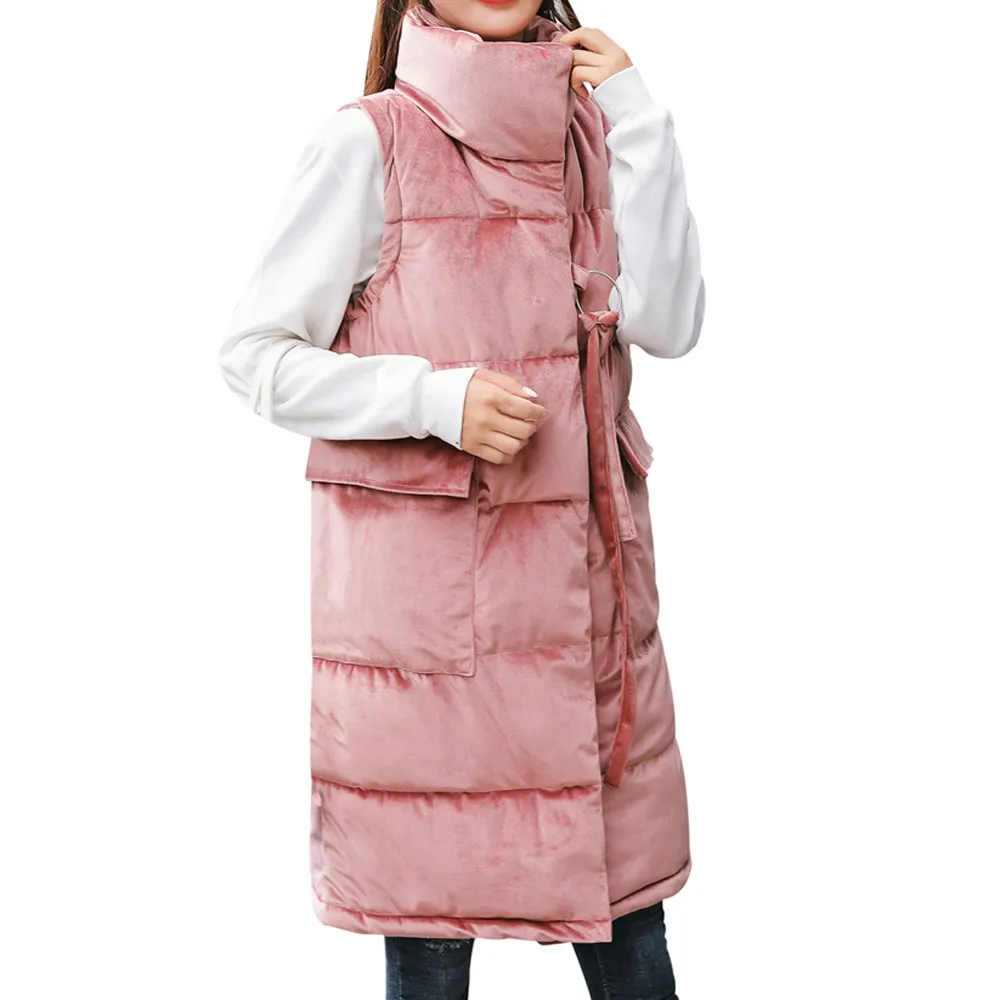 

Hot Sale Plus Size Womens Solid Color Warm Stand Collar Jackets Fashionable Slim Button Winter Parka Long Outwear Coat Vest