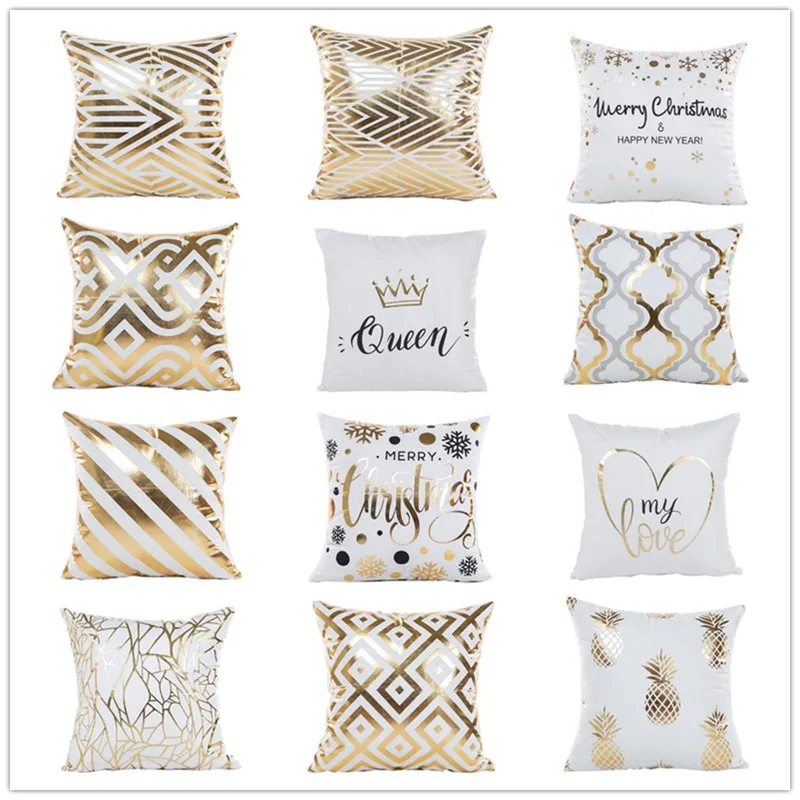

Bronzing Christmas Cushion Cover Gold Printed Pillow Cover Soft Decorative Pillow Case Sofa Seat Car Pillowcase New Year Decor