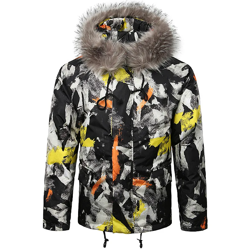 Новая зимняя куртка мужская камуфляжная Повседневная Толстая теплая парка мужская меховая с капюшоном уличный стиль модные камуфляжные свободные мужские пальто
