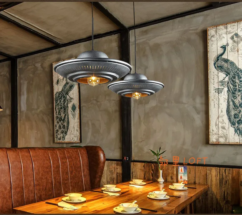 

American country loft Nordic personality industry UFO iron retro pendant light restaurant aluminum pot hanging light