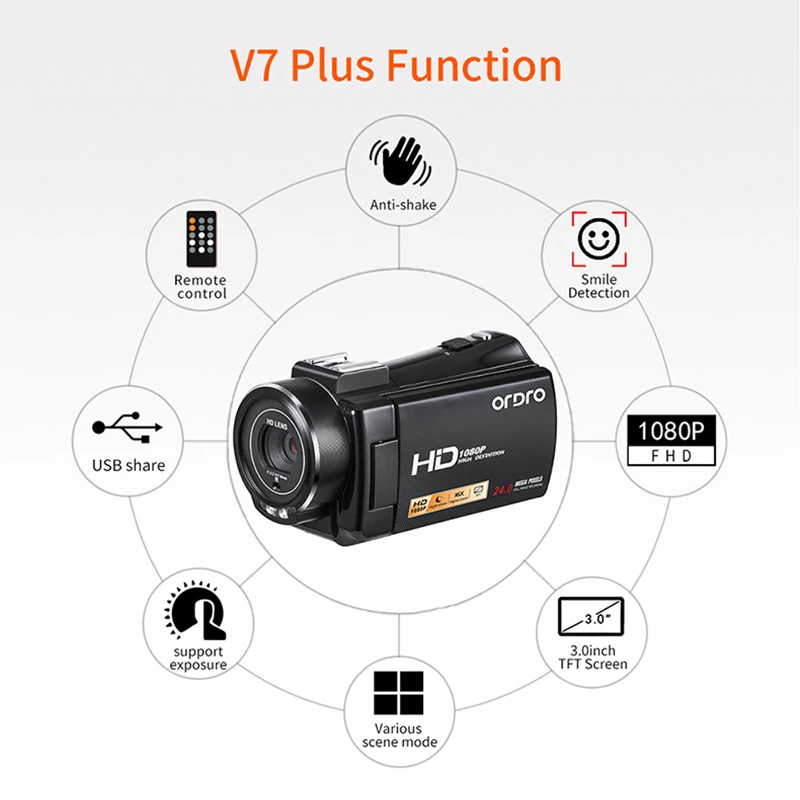 Ordro HDV V7 Plus Цифровая камера HD 1080P 3 'экран ИК ночного видения профессиональная