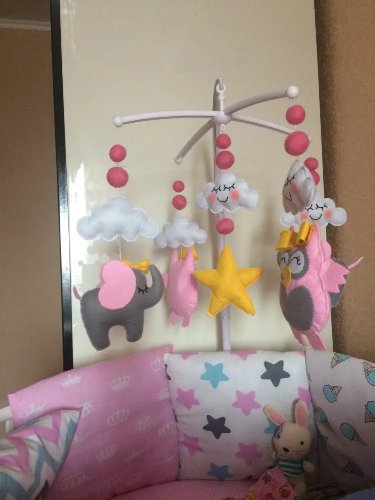 Baby Crib Holder White Rattles Arm Bracket Set Cot 360 Degree Rotating Cribs Bed Bell Toy Wind-up Baby Rotary Mobile Music Box