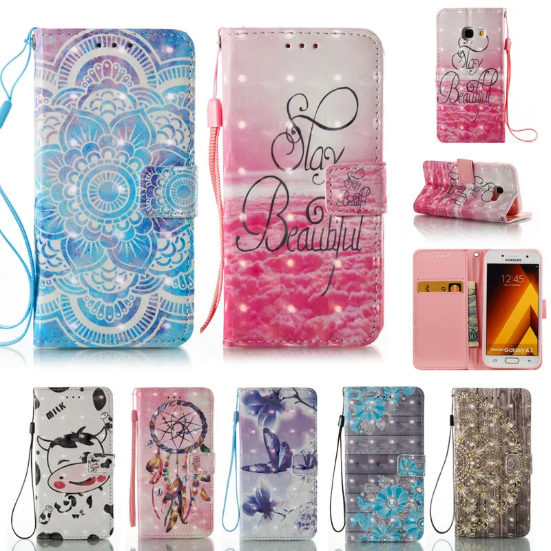 

Leather Case For Samsung A3 2017 A320F 3D Effect Wallet Card Slots Flip Leather Case Cover for Samsung Galaxy A3 2017 + Lanyard